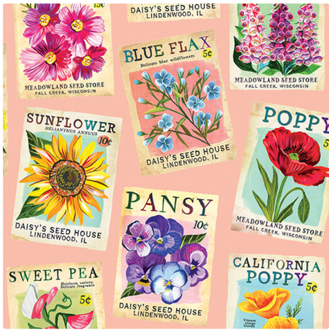 Heritage Seedpacks Lt.Peach Jam -- A Wildflower Heart Heart By KATIE DAISY -- Benartex Fabrics