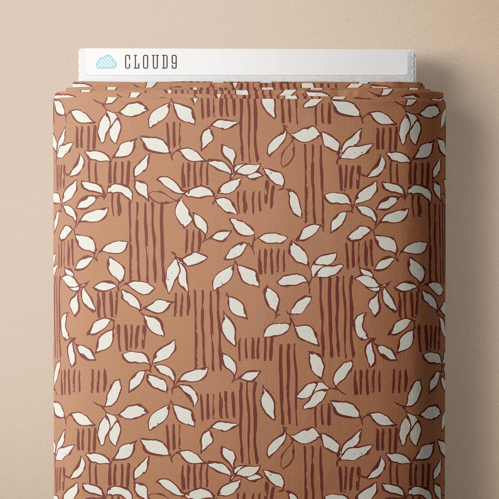 Foliage Stripe | Soft Brown Quilting Cotton -- Indigo and Sienna by Hello Aunty Design -- Cloud 9