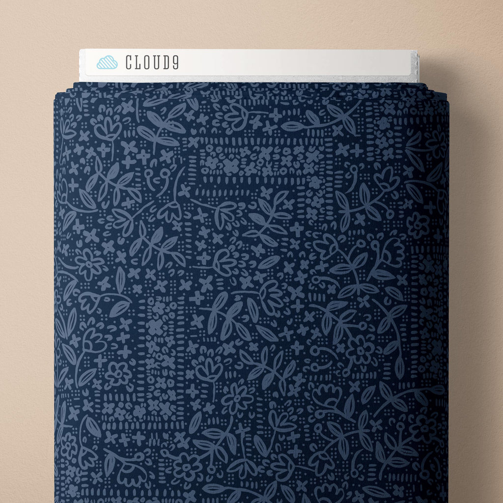 Wildflower Corner | Blue Quilting Cotton -- Indigo and Sienna by Hello Aunty Design -- Cloud 9
