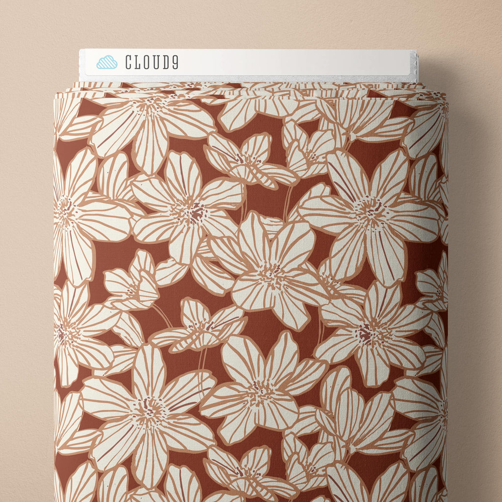 Stripe Blooms | Rust Quilting Cotton -- Indigo and Sienna by Hello Aunty Design -- Cloud 9