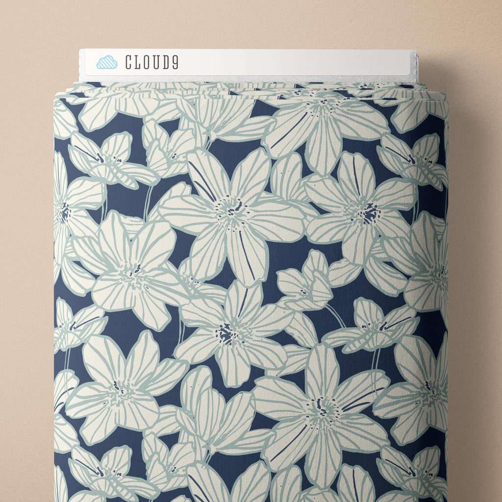 Stripe Blooms Double Gauze -- Indigo and Sienna by Hello Aunty Design -- Cloud 9