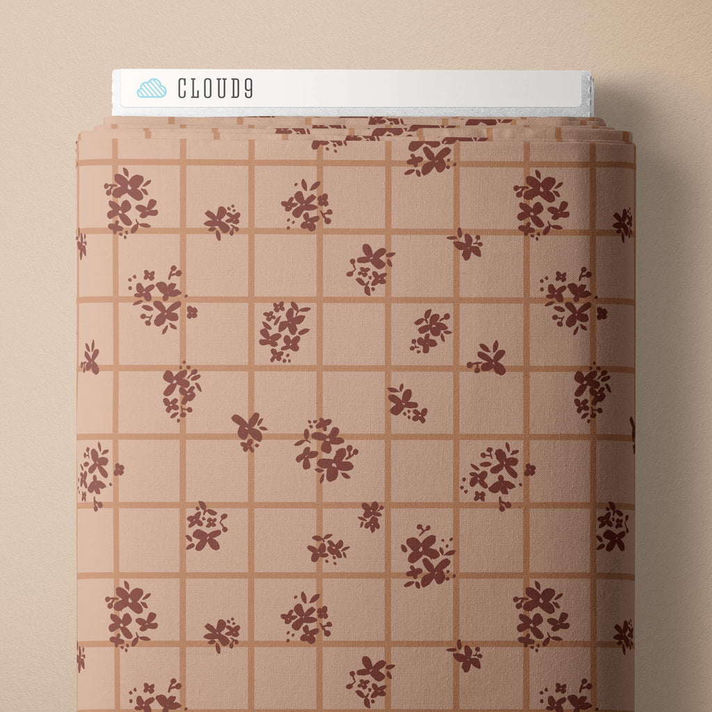 Ditsy Check | Soft Brown Quilting Cotton -- Indigo and Sienna by Hello Aunty Design -- Cloud 9
