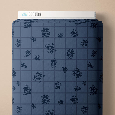 Ditsy Check | Blue Quilting Cotton -- Indigo and Sienna by Hello Aunty Design -- Cloud 9