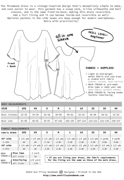 Throwback Dress PAPER Pattern -- Ann Tilley Handmade