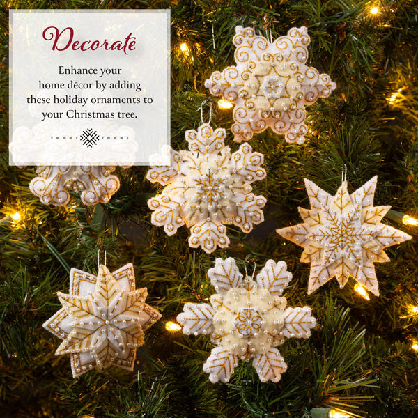 Bucilla Pearl Snowflakes Felt Ornaments set of 6