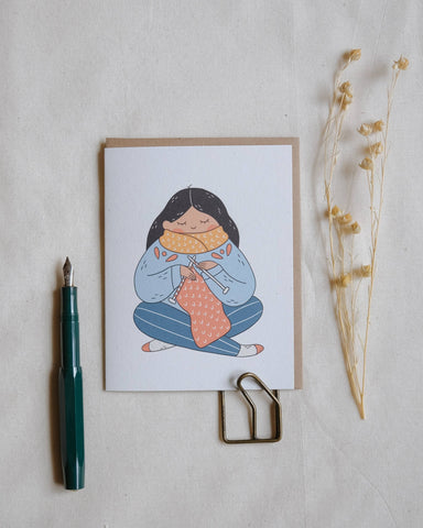 Knitting a Scarf Greeting Card ⚘ with eco clear bag ⚘