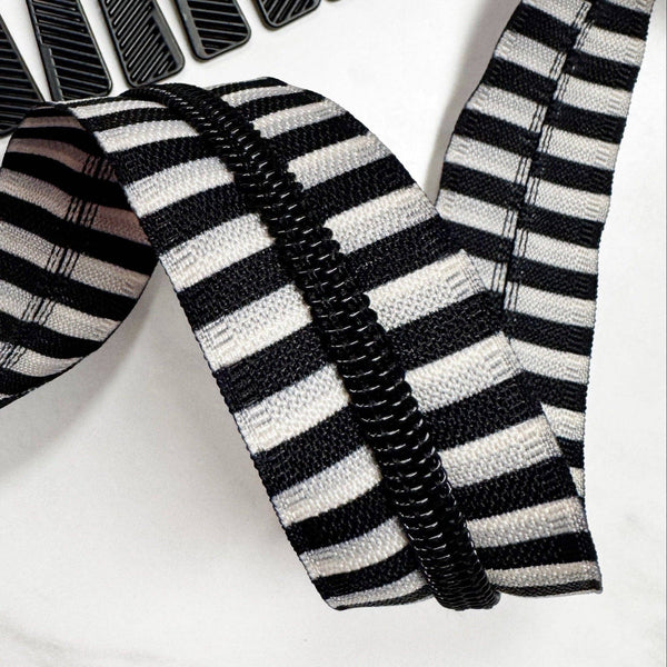 Bold Stripe Zipper Tape with Black Teeth - 3 Yards