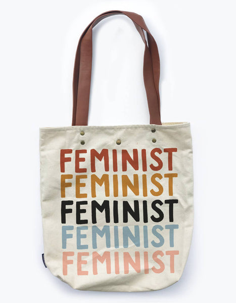 Feminist Canvas Tote Bag with Vegan Leather Handles