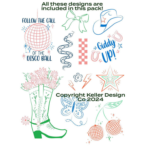Stick It Stitch It Water Soluble Embroidery Patterns-Disco Cowgirl