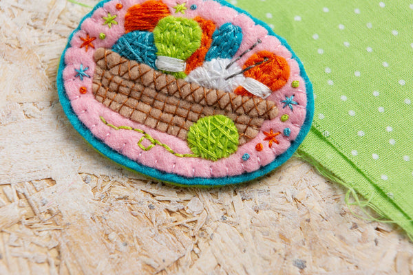 Knitting Basket Felt Craft Brooch Kit | Complete Craft Kit