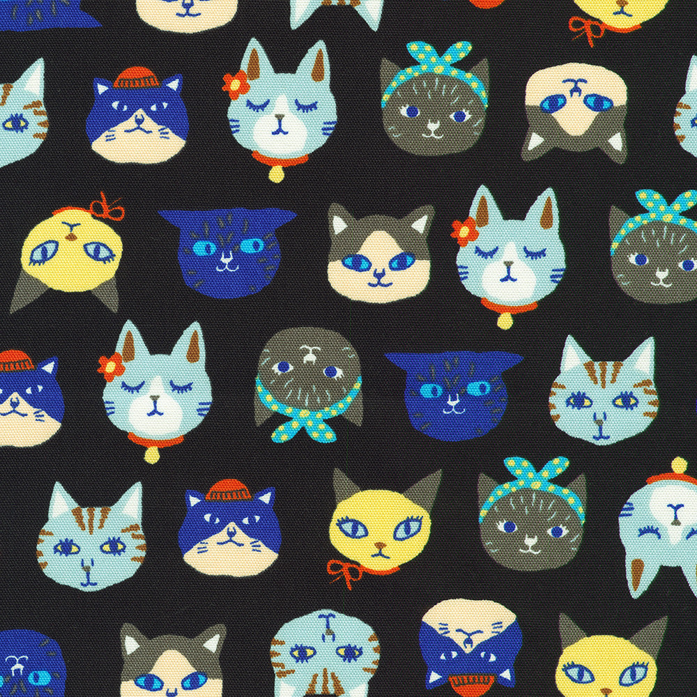 Cats in Black Natural Canvas -- Cotton Canvas Prints by Sevenberry -- Robert Kaufman