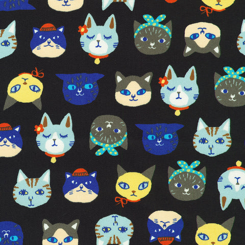 Cats in Black Natural Canvas -- Cotton Canvas Prints by Sevenberry -- Robert Kaufman