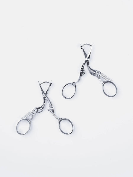 Stork Embroidery Scissor Earrings