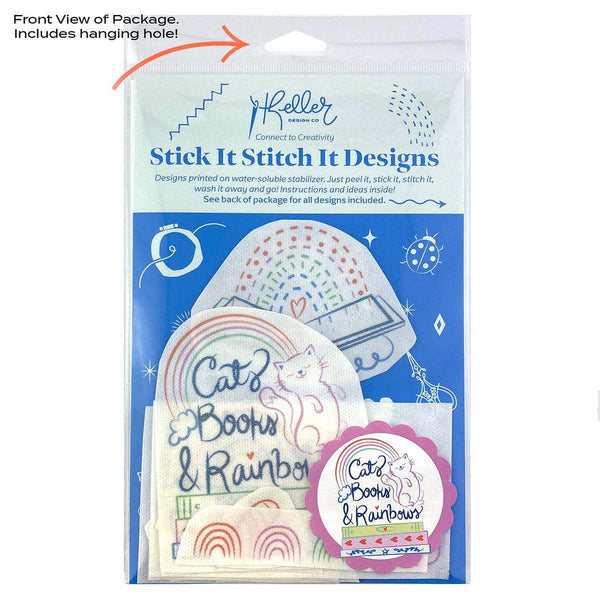 Stick It Stitch It Water Soluble Embroidery Patterns-Cats, Books, Rainbows