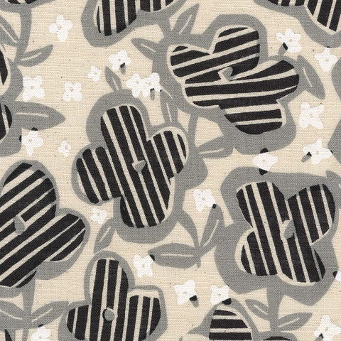 Abstract Flowers Black Grey by Sevenberry from Cotton Slub Prints -- Robert Kaufman