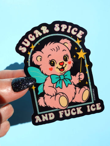 Sugar Spice and F*ck Ice – Retro Bear Glitter Vinyl Sticker
