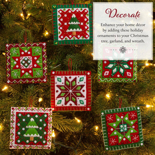 Bucilla Holiday Quilt Squares Felt Ornament Kit Set of 6
