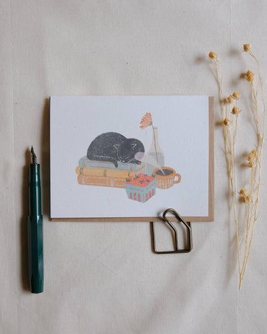 Literary Kitty Greeting Card ⚘ with eco clear bag ⚘