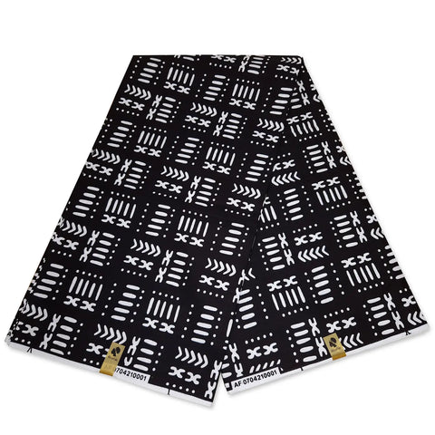 African Black / White Bogolan / Mud Cloth Print Fabric / Cloth (Traditional Mali) -- African Fabs