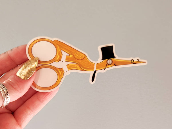 Mr. Stork Embroidery Scissors Clear Sticker, 4 x 1.8 in