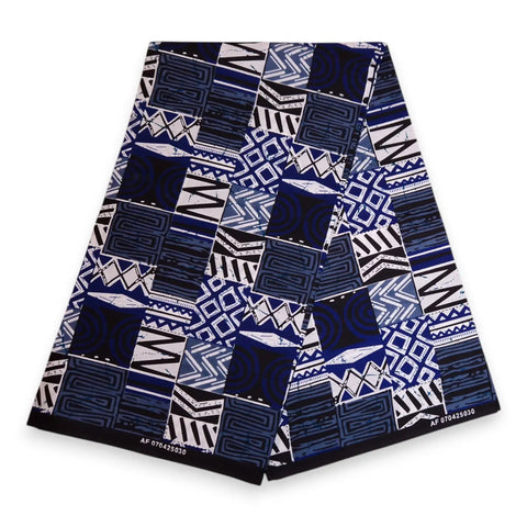 African Print Fabric - Blue Bogolan Mosaic - 100% Cotton
