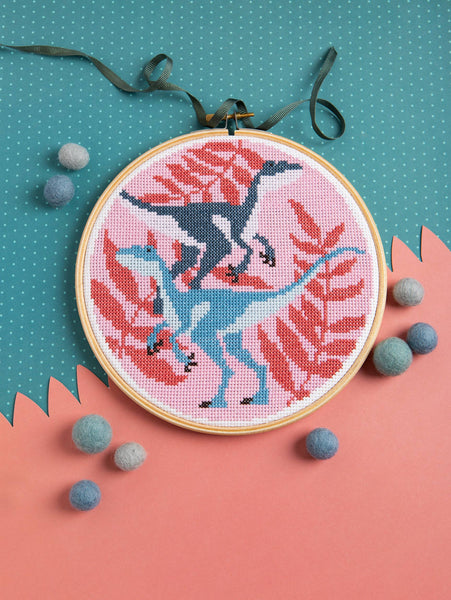 Velociraptors Cross Stitch Kit | Beginner Craft Kit