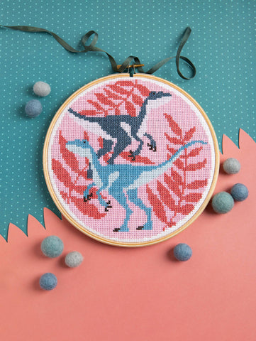 Velociraptors Cross Stitch Kit | Beginner Craft Kit