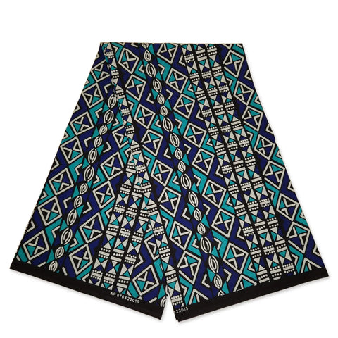 Blue / Turquoise Bogolan / Mud Cloth - African Print Fabric / Cloth (Traditional Mali) -- African Fabs