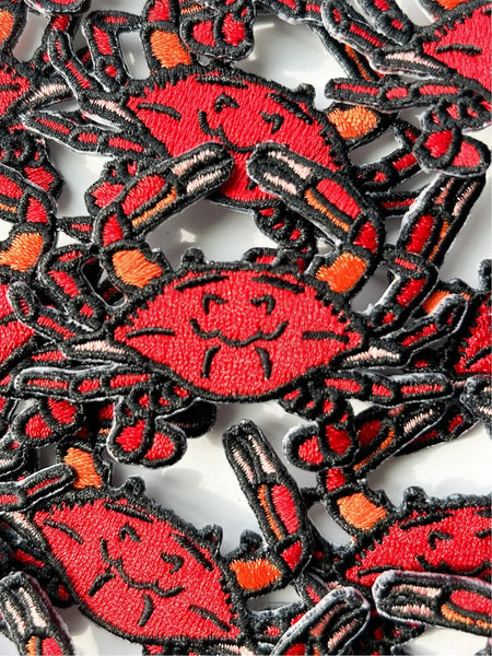 Red Crab Embroidered Iron on Patch Beach Nature Surf Patch