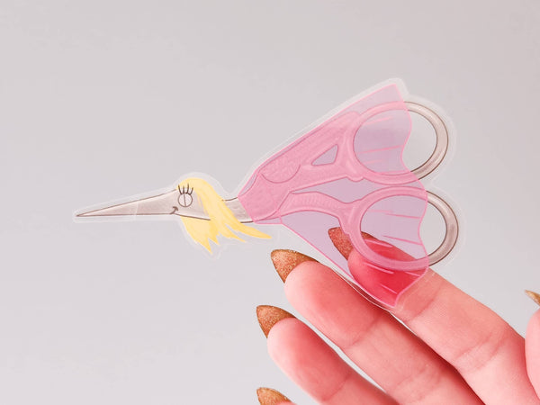 Miss Stork Embroidery Scissors Clear Sticker, 4 x 2.3 in