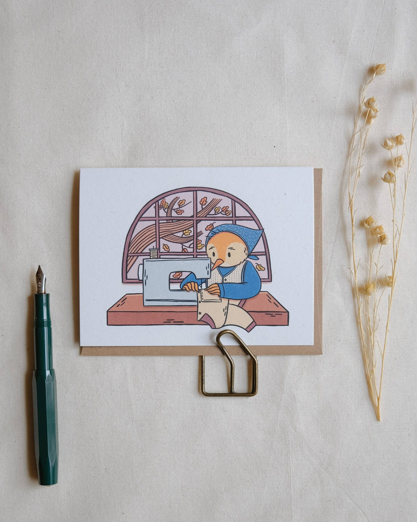 Sewing Bird Greeting Card ⚘ with eco clear bag ⚘
