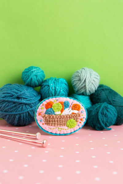 Knitting Basket Felt Craft Brooch Kit | Complete Craft Kit