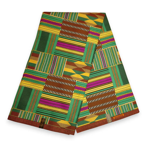 African Print Fabric - Green Kente PO-5066 - Polycotton