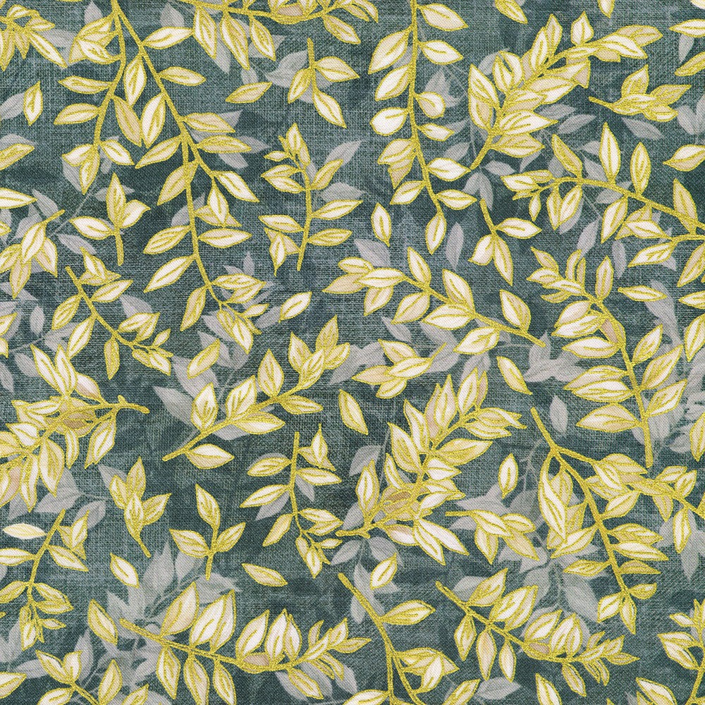 DUSTY BLUE Leaves from Hello Fall by Lynnea Washburn -- Robert Kaufman
