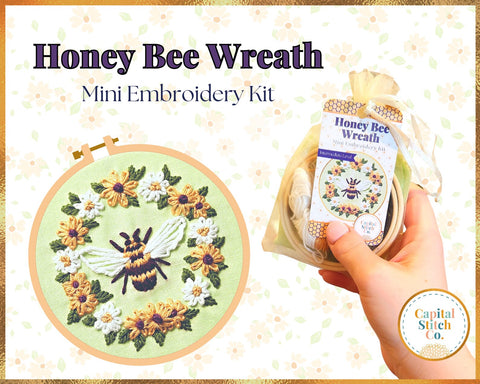 Honey Bee Wreath DIY mini embroidery kit-- Capital Stitch Co.