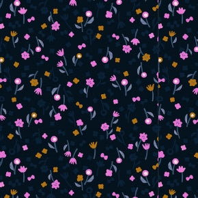 Neko and Tori - Flower Picking - Night Rayon Fabric -- Cotton + Steel