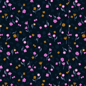 Neko and Tori - Flower Picking - Night Rayon Fabric -- Cotton + Steel