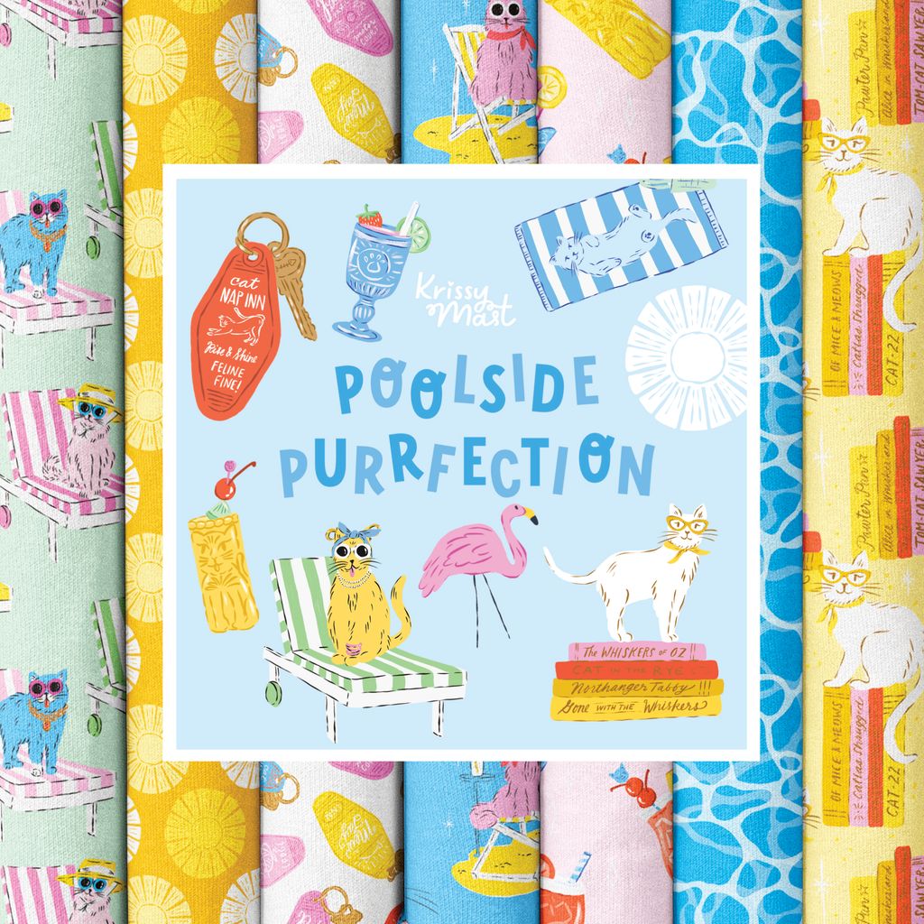 5in Squares, 42pcs Charm Pack -- Poolside Purrfection -- Cloud 9