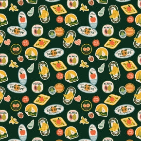 Fruit Stickers in Hunter --- Orchard by Rifle Paper Co. for Cotton + Steel Fabrics