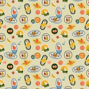 Fruit Stickers in Khaki --- Orchard by Rifle Paper Co. for Cotton + Steel Fabrics