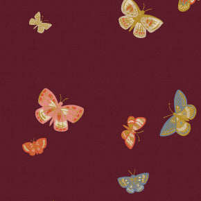 Butterfly House - Burgundy Canvas Metallic  -- English Rose by Rifle Paper Co. for Cotton + Steel