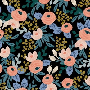 Rosa in Black Unbleached Canvas  -- Garden Party by Rifle Paper Co. for C + Steel