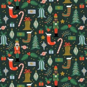 Holiday Classics - Deck The Halls - Evergreen Metallic by Rifle Paper Co. for C + Steel