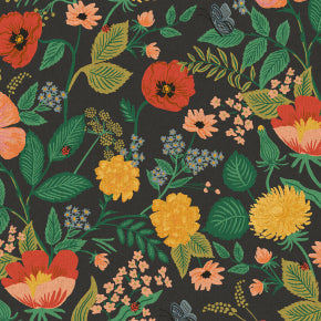 Camont - Poppy Fields - Black Canvas  by Rifle Paper Co. for Cotton + Steel Fabrics