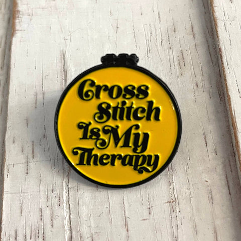 Cross Stitch is My Therapy Soft Enamel Pin 1"