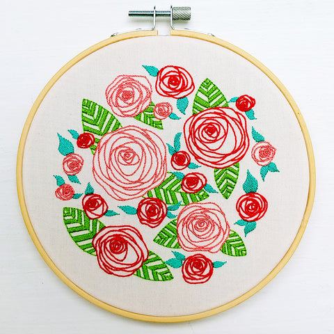 Coming Up Roses -- Cozy Blue Embroidery Kit