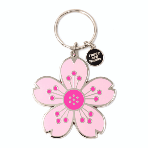 Cherry Blossom Enamel Keychain