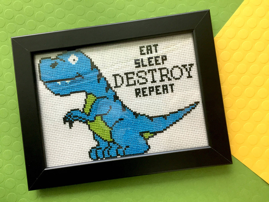 Dino Destroy Counted Cross Stitch Kit
