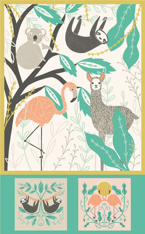 Animal Baby Blanket Panel 36" x 58" -- Zoology by Gingiber for Moda Fabrics