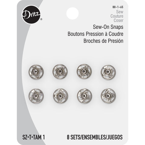 Sew On Snaps Sz 1 8ct Nickel  -- Dritz